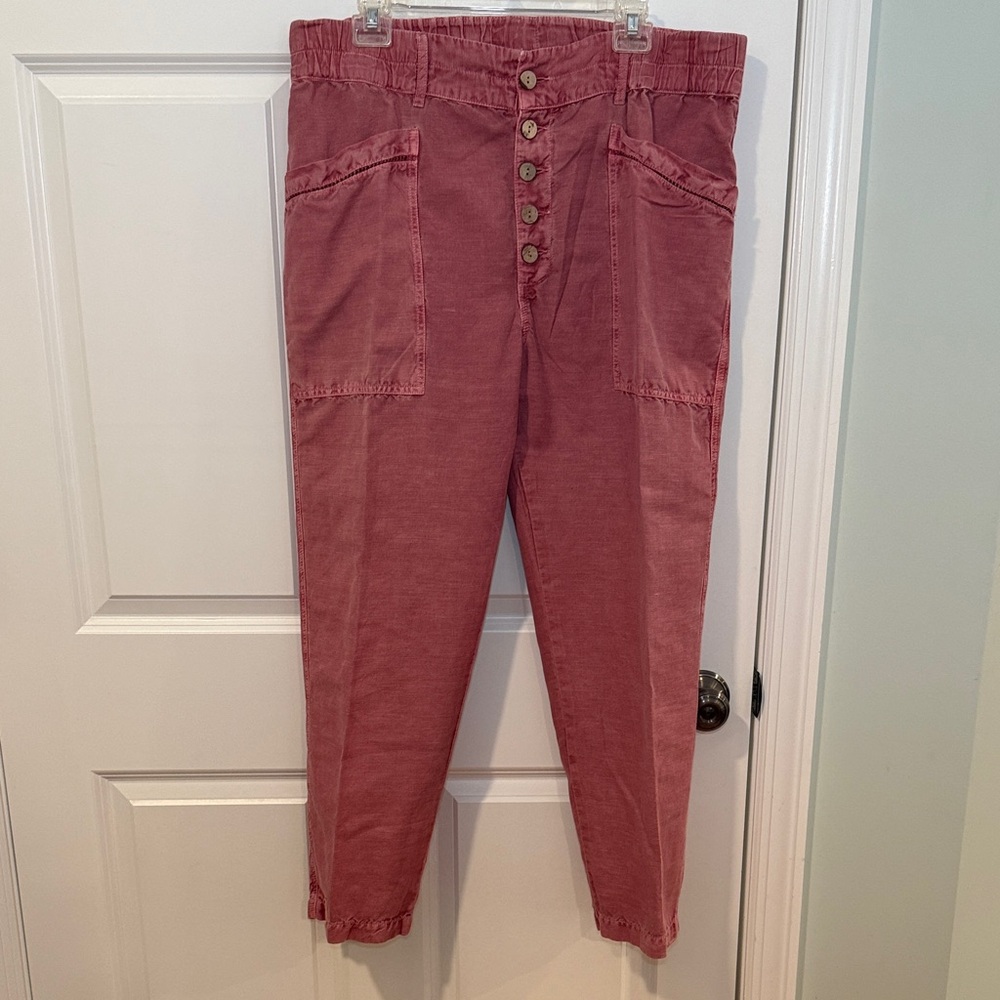 Sundance Button-Fly Linen-Cotton Blend Pink Pants